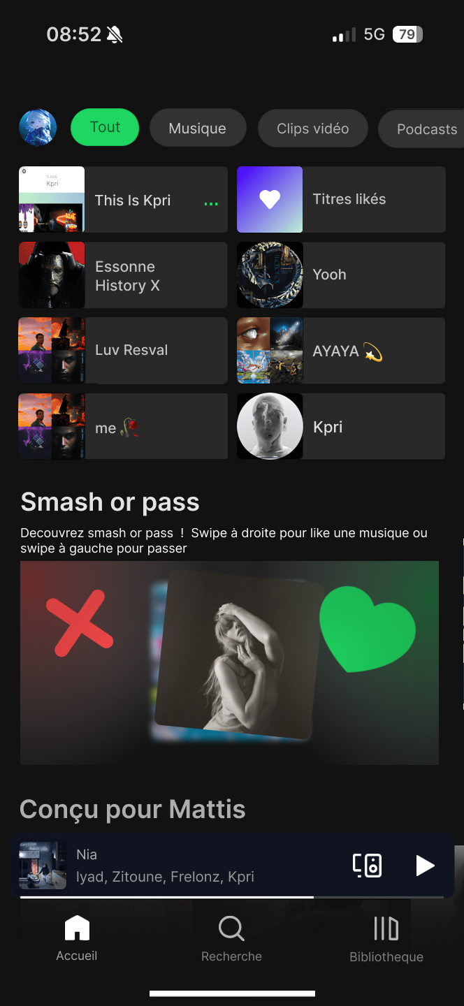 Maquette de l'interface Spotify